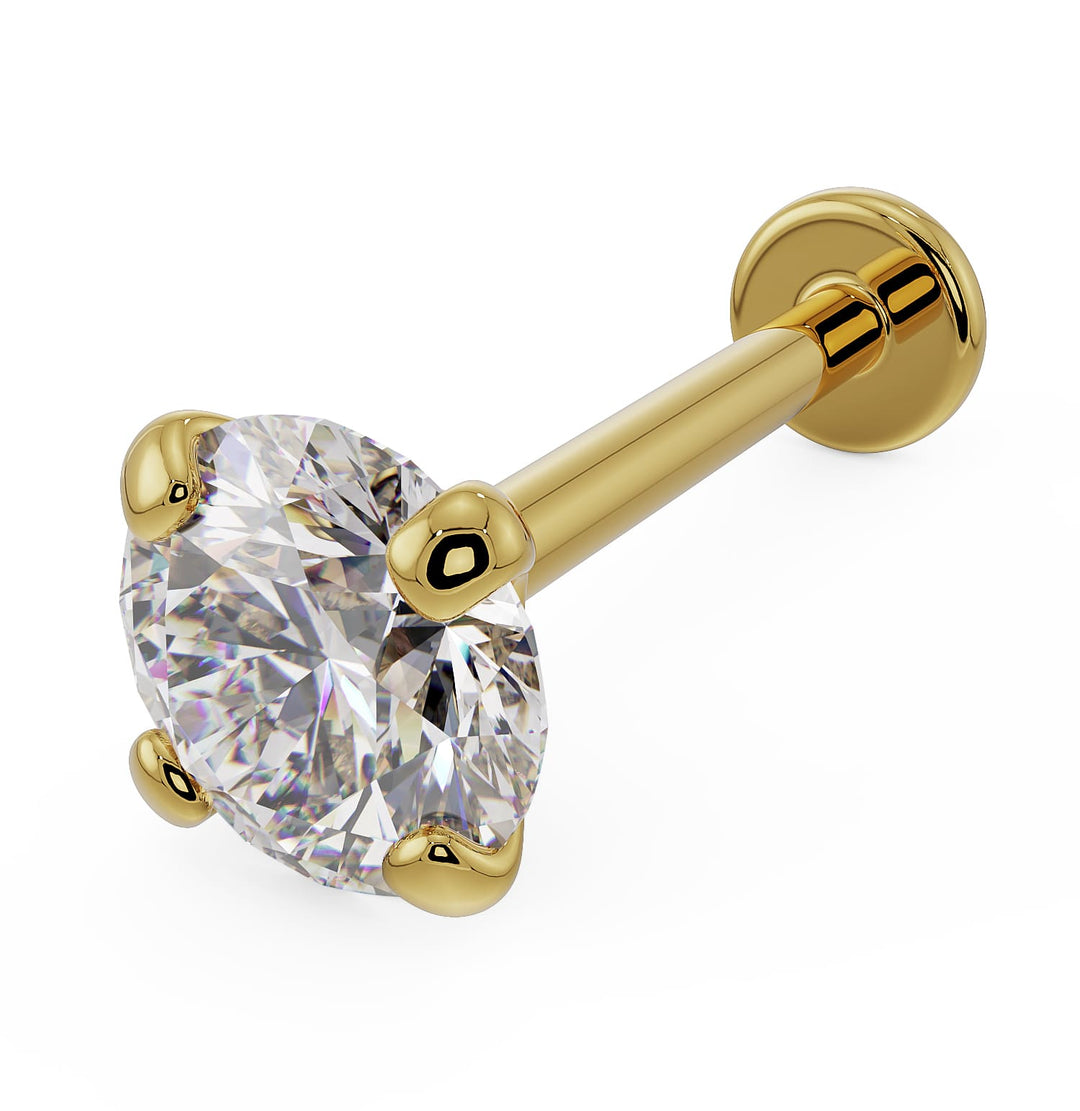 4mm Diamond Low-Set Prong 14k Gold Labret Cartilage Flat Back Earring