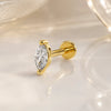 14k yellow gold marquise diamond flat back labret stud with 4-prong setting, angled lifestyle shot