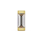 14k yellow gold extra-large baguette diamond threadless end, close front view showing wide bar setting