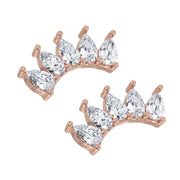 Matched pair of 14k rose gold white sapphire crescent climber earrings, product pair view