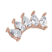 14k rose gold five pear white sapphire crescent climber earring, angled view showing warm tone