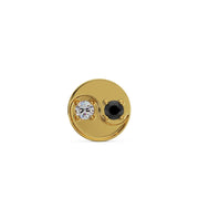 14k yellow gold yin yang threadless end with black and white diamonds, straight front view