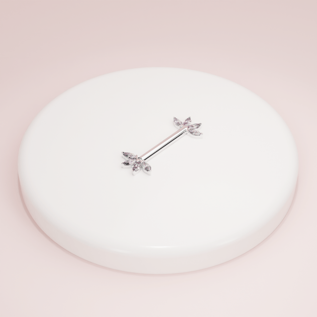 Marquise Cubic Zirconia Fan 14K Gold Nipple Barbell