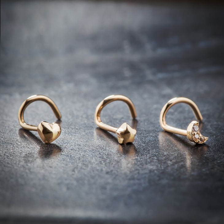 Moon, Heart, and Star Charm Nose Ring Gift Set