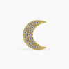 14k yellow gold crescent moon threadless stud with pave diamond setting, front view