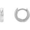 14k white gold 9.5mm huggie hoop earrings, front and side view with polished finish