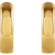 Top-down view of 14k yellow gold huggie hoop earrings showing 2.25mm band width