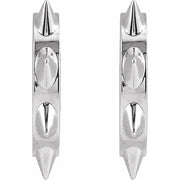 14k white gold spike huggie hoops pair, close-up showing angular spike texture along hoop edge