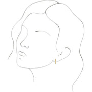 14k yellow gold spike huggie hoop earring on illustrated ear model showing fit and size