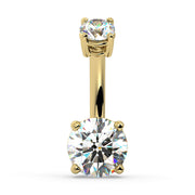 14k yellow gold diamond navel ring with 6mm round brilliant bottom diamond, straight-on front view