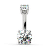 14k white gold diamond belly ring with dual round brilliant diamonds in four-prong settings, front view