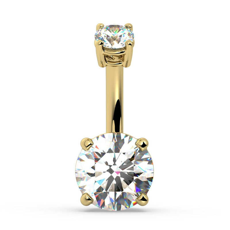 14k yellow gold 1.45 CTW diamond navel ring with prong-set diamonds, straight front view