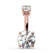 14k rose gold diamond belly ring with 7mm round brilliant bottom stone, front view