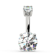 14k white gold diamond belly ring with 7mm round brilliant diamond, front view