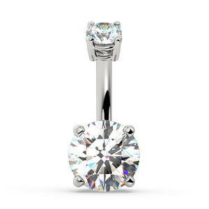 14k white gold diamond belly ring with 7mm round brilliant diamond, front view