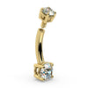 14k yellow gold diamond belly ring with internally threaded top ball detached, showing thread detail