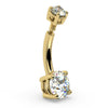 Close-up side angle of 14k yellow gold diamond belly ring showing internally threaded top post detail