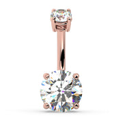 14k rose gold 2.25 CTW diamond navel ring, front view with round brilliant diamonds top and bottom