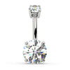 14k white gold 2.25 CTW diamond belly ring, front view with 8mm round brilliant bottom stone