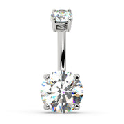 14k white gold 2.25 CTW diamond belly ring, front view with 8mm round brilliant bottom stone
