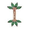 14k rose gold marquise fan navel ring with green emerald marquise gemstones, front view