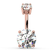 14k rose gold GIA diamond navel ring with 9mm round brilliant VS1 diamond, front view