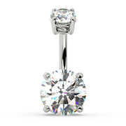 14k white gold GIA diamond navel ring with 9mm round brilliant VS1 diamond, front view