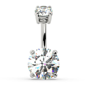 14k white gold GIA diamond navel ring with 9mm round brilliant VS1 diamond, front view