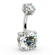 14k white gold GIA diamond navel ring with large round brilliant stone, angled side view