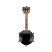 14k rose gold belly ring with 8mm round black onyx in six-prong setting, front view