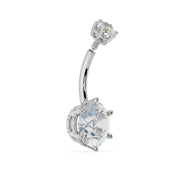 Side profile of 14k white gold Astra II navel ring with moissanite showing internally threaded top ball