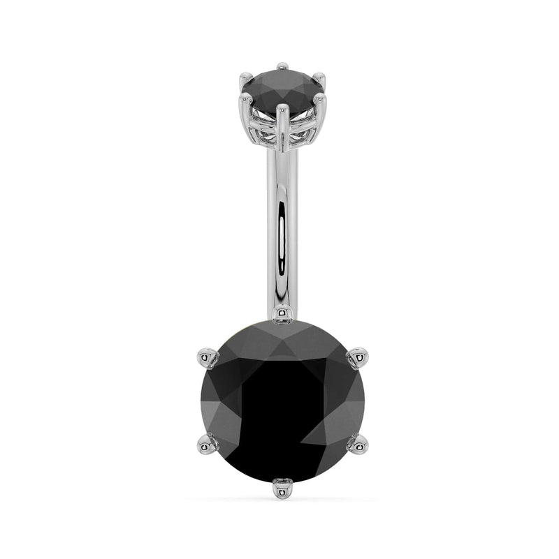 14k white gold belly ring with bold 8mm round black onyx in six-prong setting, front view