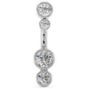 14k white gold bubble bezel belly ring with four graduating CZ stones, front view