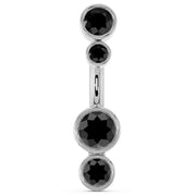 14k white gold bubble bezel belly ring with four black diamond stones, front view