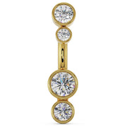 14k yellow gold bubble bezel navel ring with four graduating CZ stones, front view