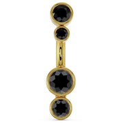 14k yellow gold bubble bezel navel ring with four graduating black diamond stones, front view