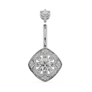 14k white gold Fleur de Chance belly ring disassembled, showing threaded barbell and CZ charm separately