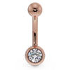 14k rose gold belly button ring featuring genuine diamond solitaire in polished bezel setting