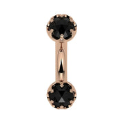 Reina Rose-Cut Black Diamond Crown Curved Barbell in 14k rose gold, front view - for navel, rook, or eyebrow piercings