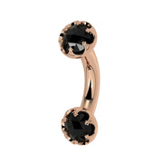 Reina Rose-Cut Black Diamond Crown Curved Barbell in 14k rose gold, side view - for navel, rook, or eyebrow piercings