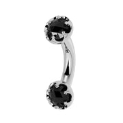 Reina Rose-Cut Black Diamond Crown Curved Barbell in 14k white gold, side view - for navel, rook, or eyebrow piercings