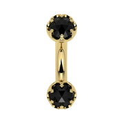 Reina Rose-Cut Black Diamond Crown Curved Barbell in 14k yellow gold, front view - for navel, rook, or eyebrow piercings