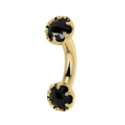 Reina Rose-Cut Black Diamond Crown Curved Barbell in 14k yellow gold, side view - for navel, rook, or eyebrow piercings