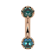 Reina London Blue Topaz Crown Curved Barbell in 14k rose gold, front view - for navel, rook, or eyebrow piercings