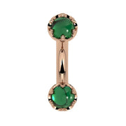Reina Zambian Emerald Crown Curved Barbell in 14k rose gold, front view - for navel, rook, or eyebrow piercings