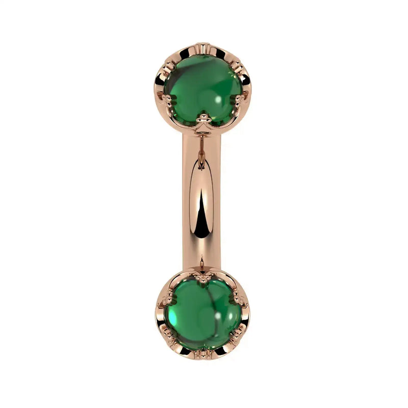 Reina Zambian Emerald Crown Curved Barbell in 14k rose gold, front view - for navel, rook, or eyebrow piercings