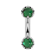Reina Zambian Emerald Crown Curved Barbell in 14k white gold, front view - for navel, rook, or eyebrow piercings