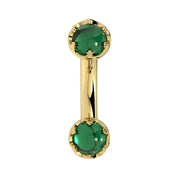 Reina Zambian Emerald Crown Curved Barbell in 14k yellow gold, front view - for navel, rook, or eyebrow piercings