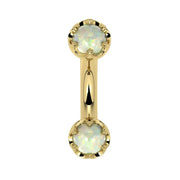 Reina Ethiopian Opal Crown Curved Barbell in 14k yellow gold, front view - for navel, rook, or eyebrow piercings
