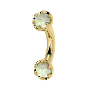 Reina Ethiopian Opal Crown Curved Barbell in 14k yellow gold, side view - for navel, rook, or eyebrow piercings